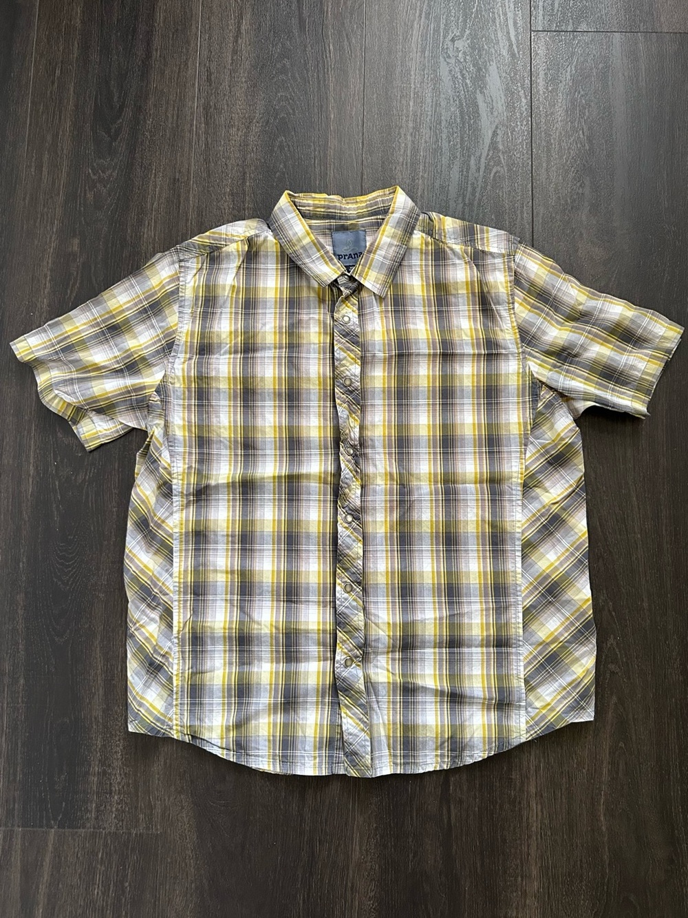 Prana Yellow & Gray Plaid Short Sleeve Button-Down Shirt